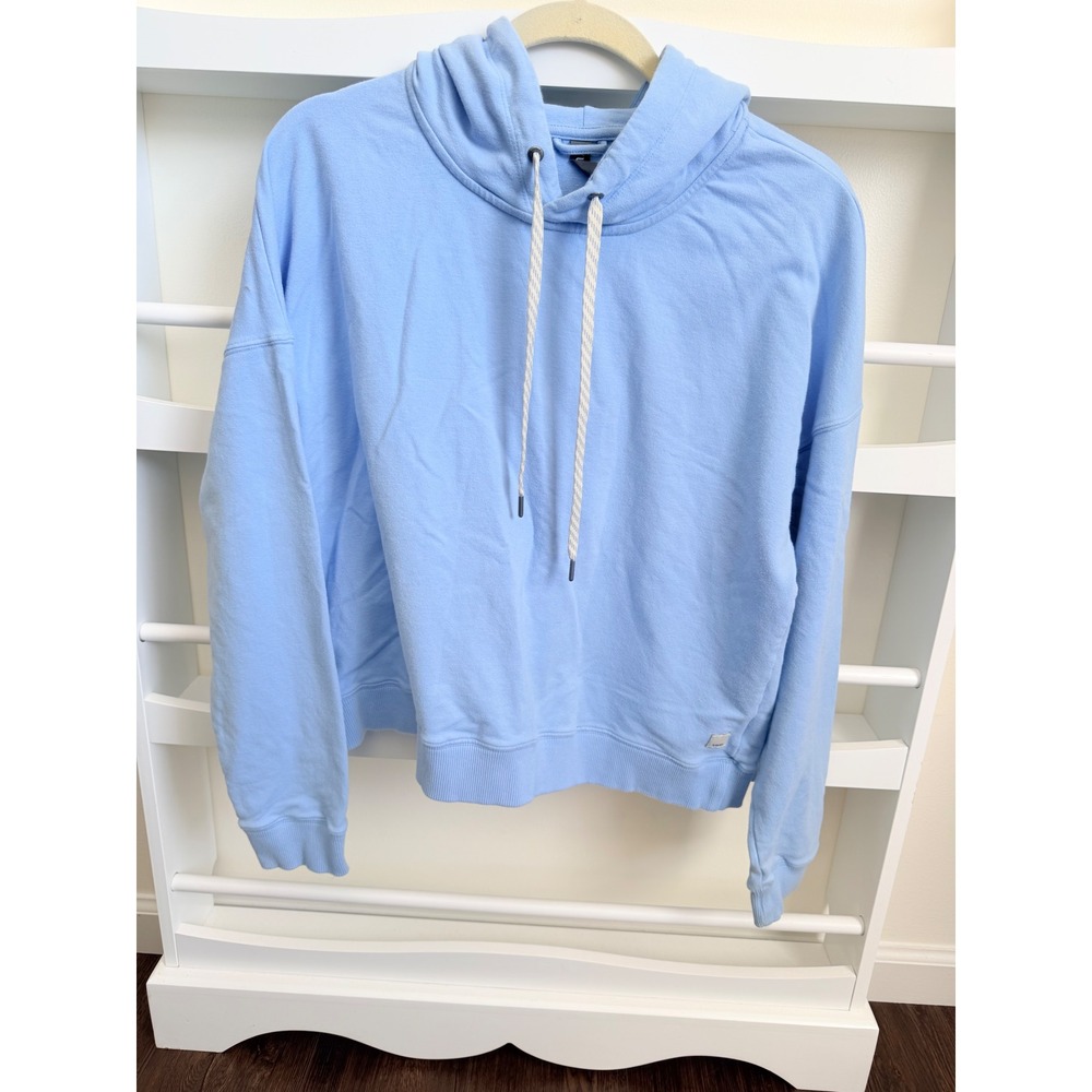 Vuori Restore Hoodie Light Blue Organic Cotton Pullover Sweatshirt Womens Large